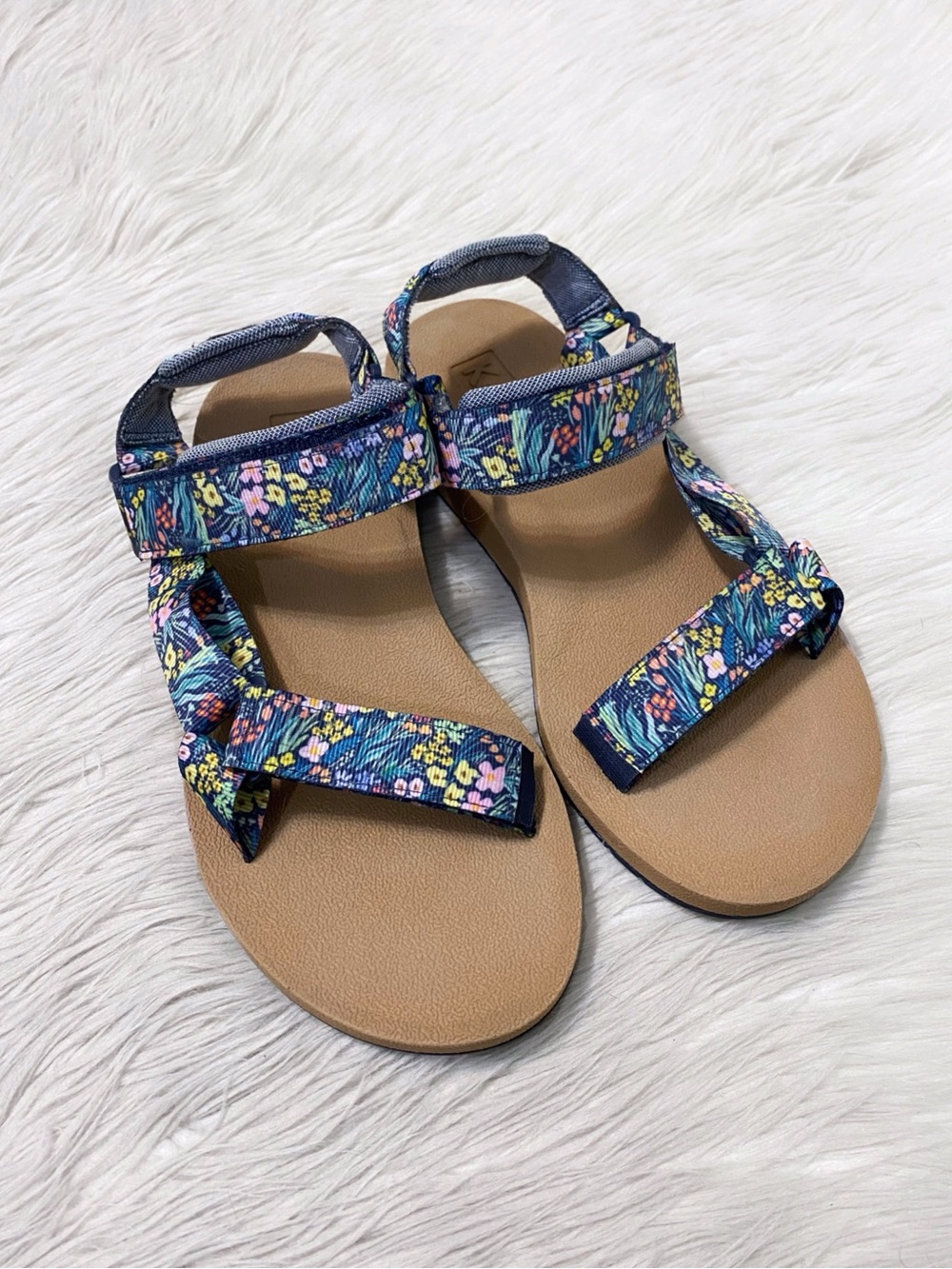 Keds x Rifle Paper Co Trio Wildwood Snow White Sandals Blue Floral Open Toe 7